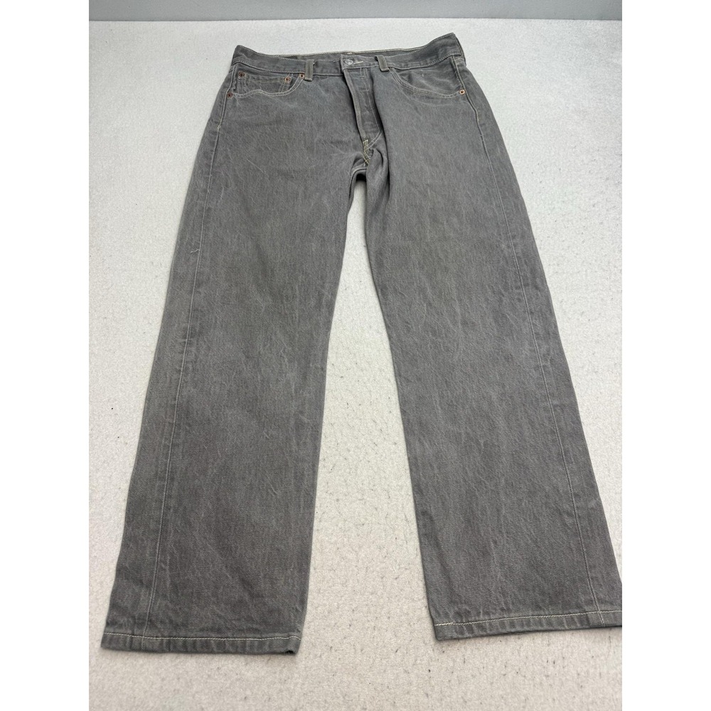 Levis 501 Jeans Mens 34x30 Gray Charcoal Straight Denim Button Fly Pants